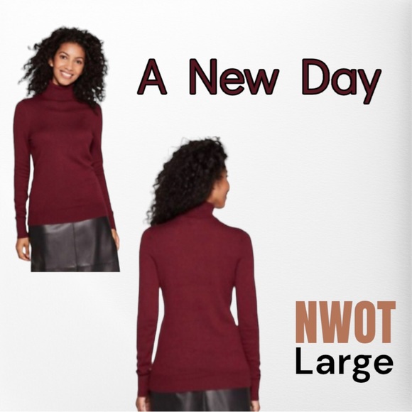 a new day Tops - NWOT A New Day Burgundy Lightweight Rib Knit Turtleneck LARGE